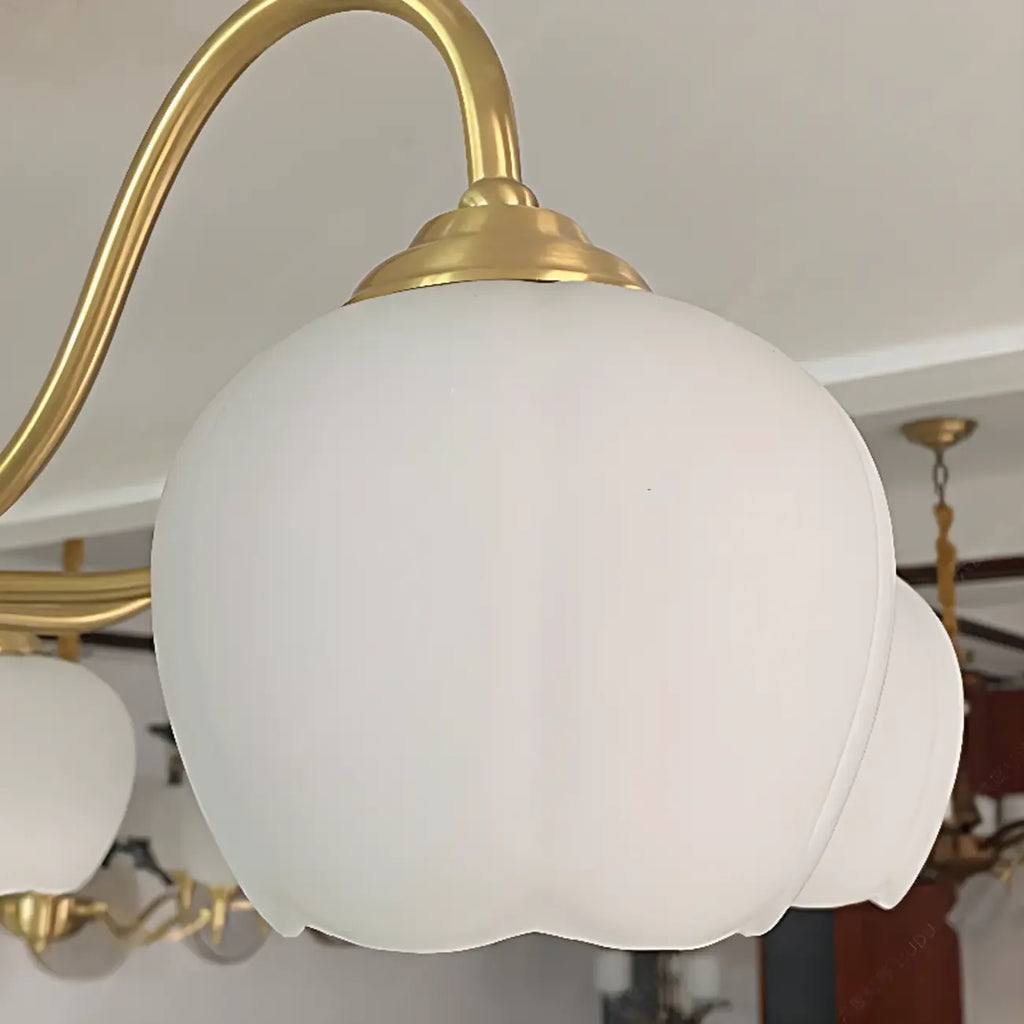 Elegant White Floral Glass Gold Chandelier