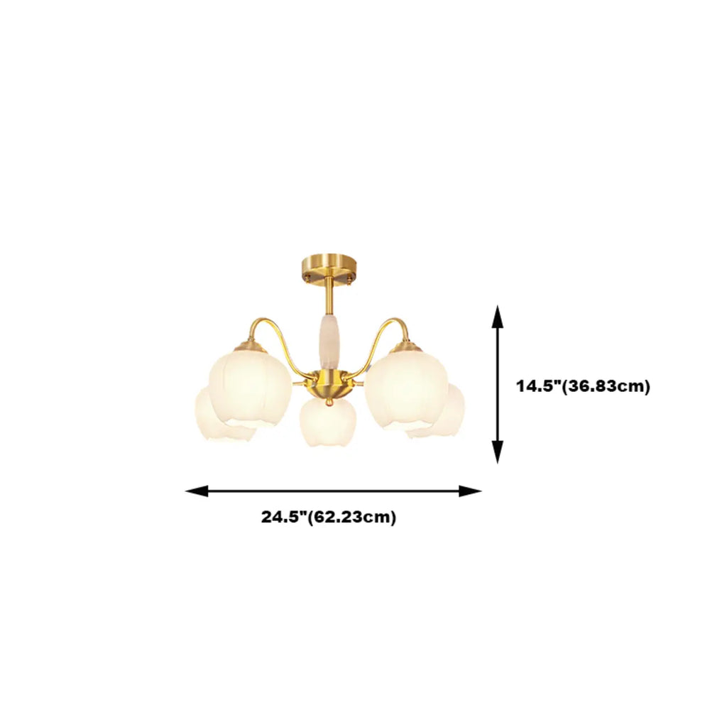 Elegant White Floral Glass Gold Chandelier