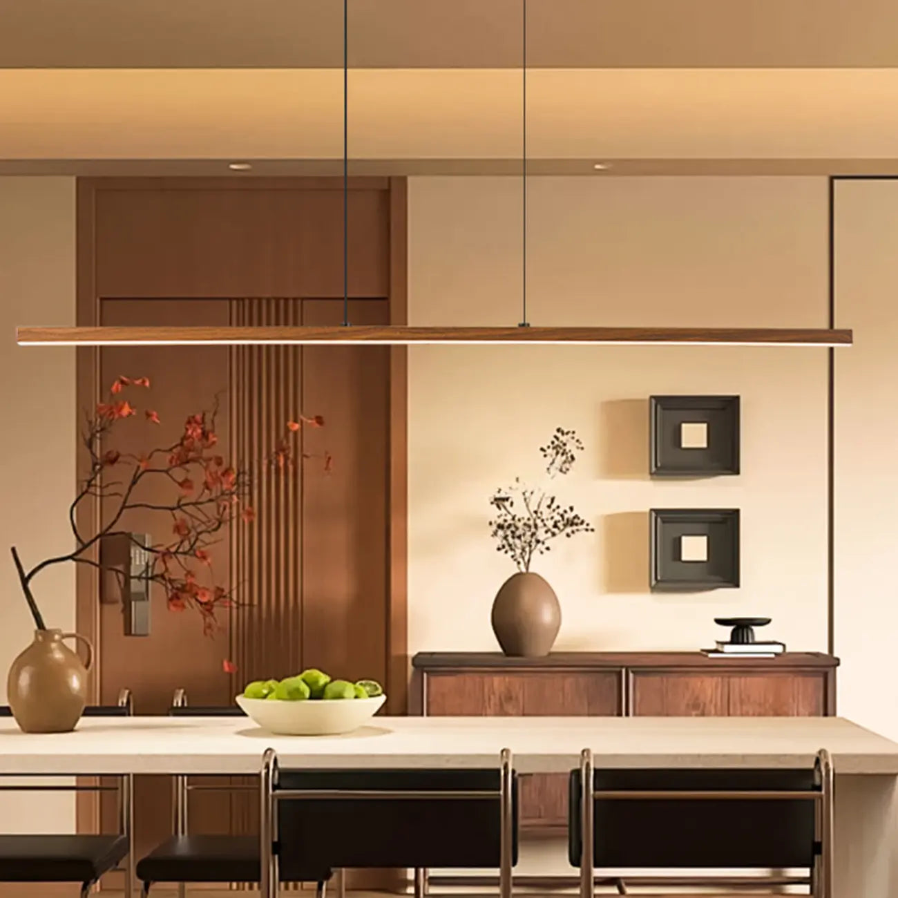 Modern Walnut LED Island Light for Kitchen High Ceilings