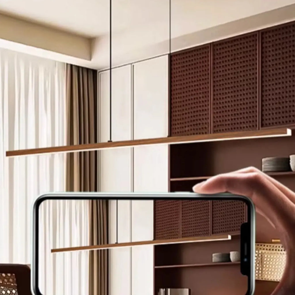 Modern Walnut LED Island Light for Kitchen High Ceilings