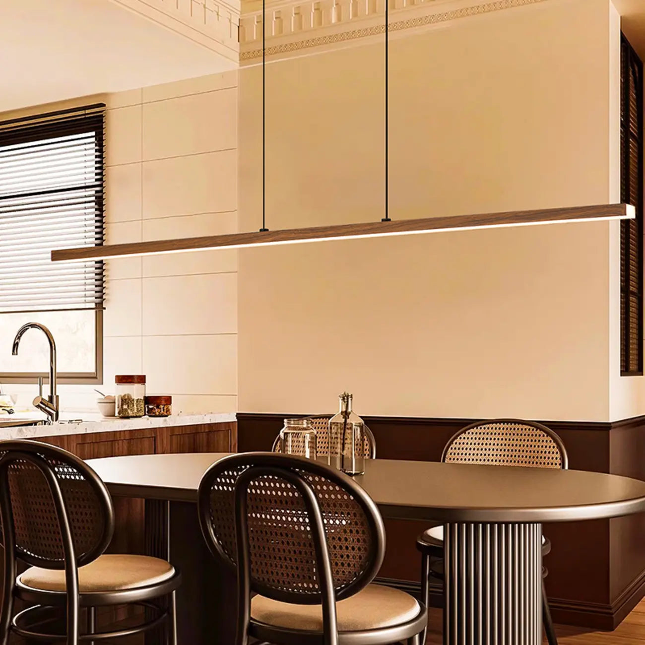 Modern Walnut LED Island Light for Kitchen High Ceilings