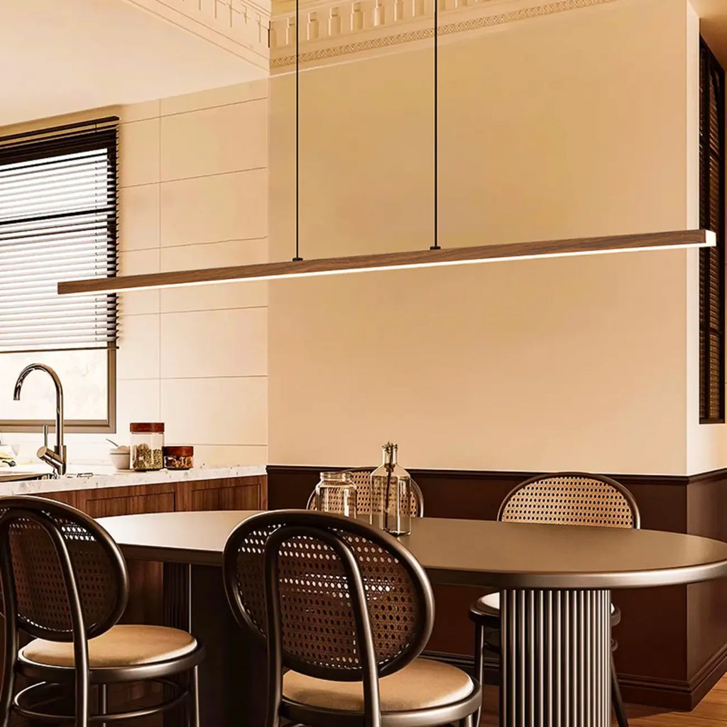 Modern Walnut LED Island Light for Kitchen High Ceilings