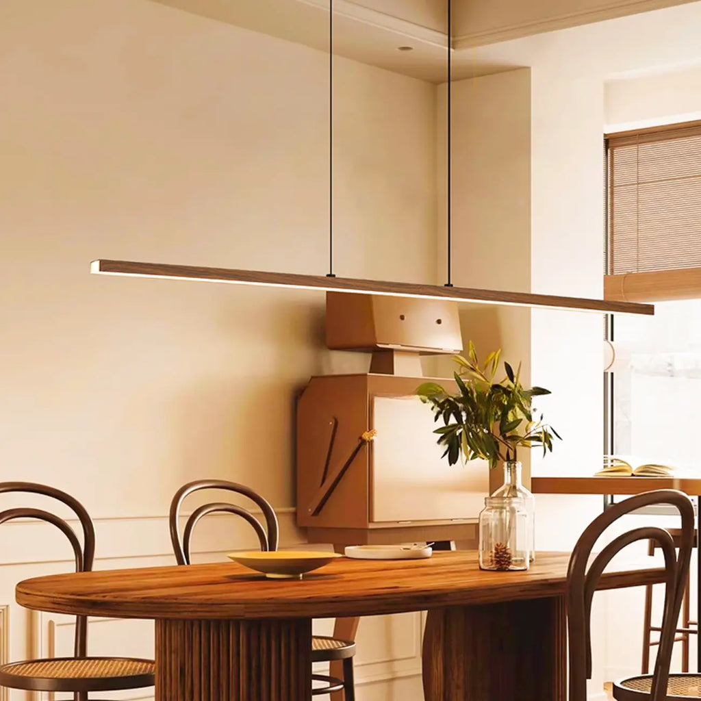 Modern Walnut LED Island Light for Kitchen High Ceilings