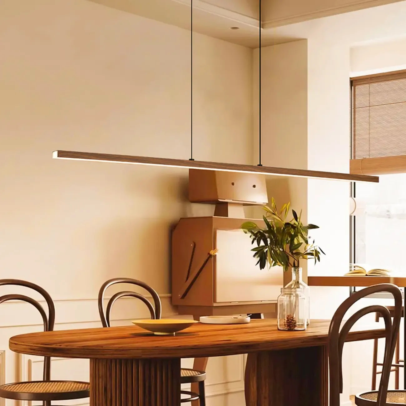 Modern Walnut LED Island Light for Kitchen High Ceilings