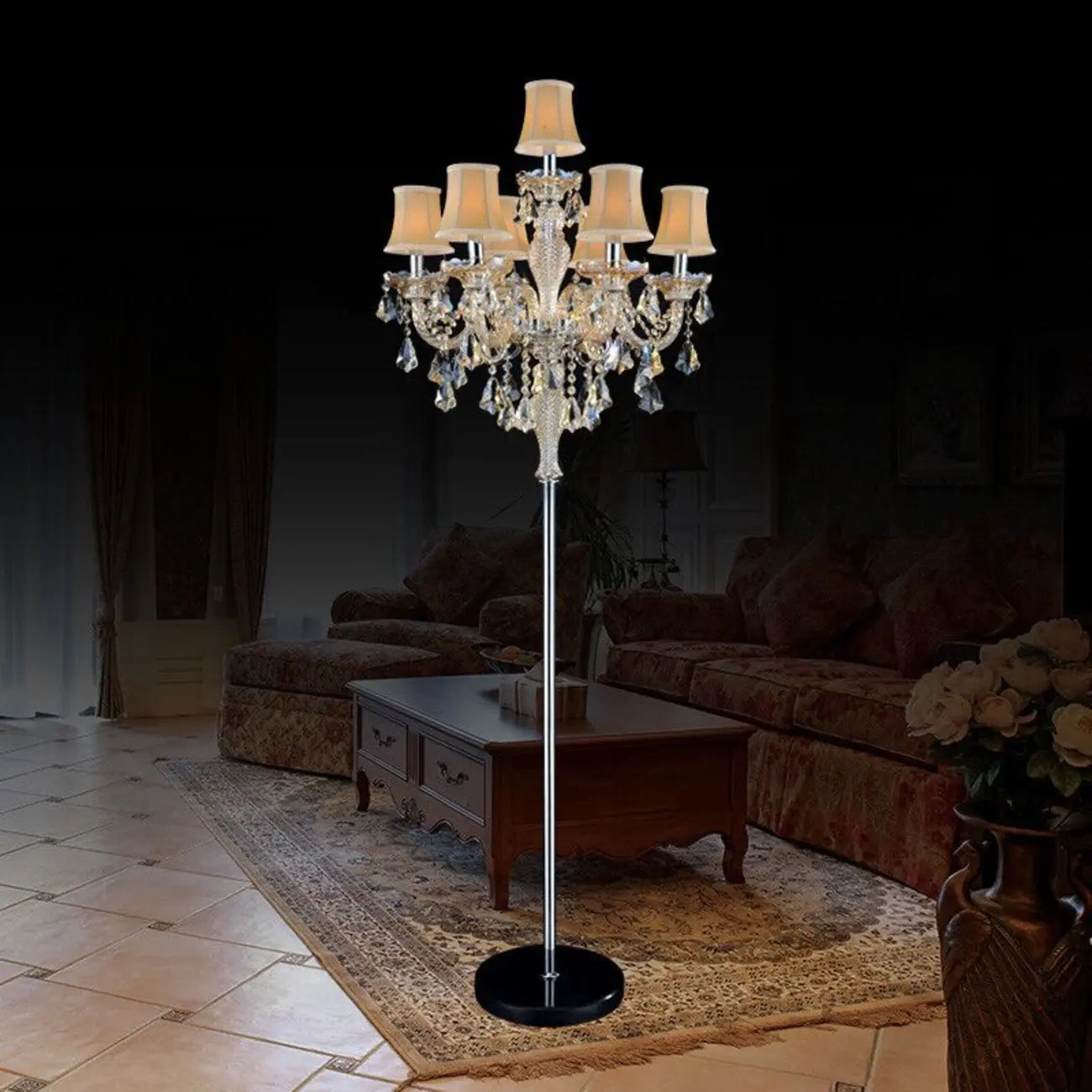 Traditional Luxurious Crystal Candelabra Floor Lamp