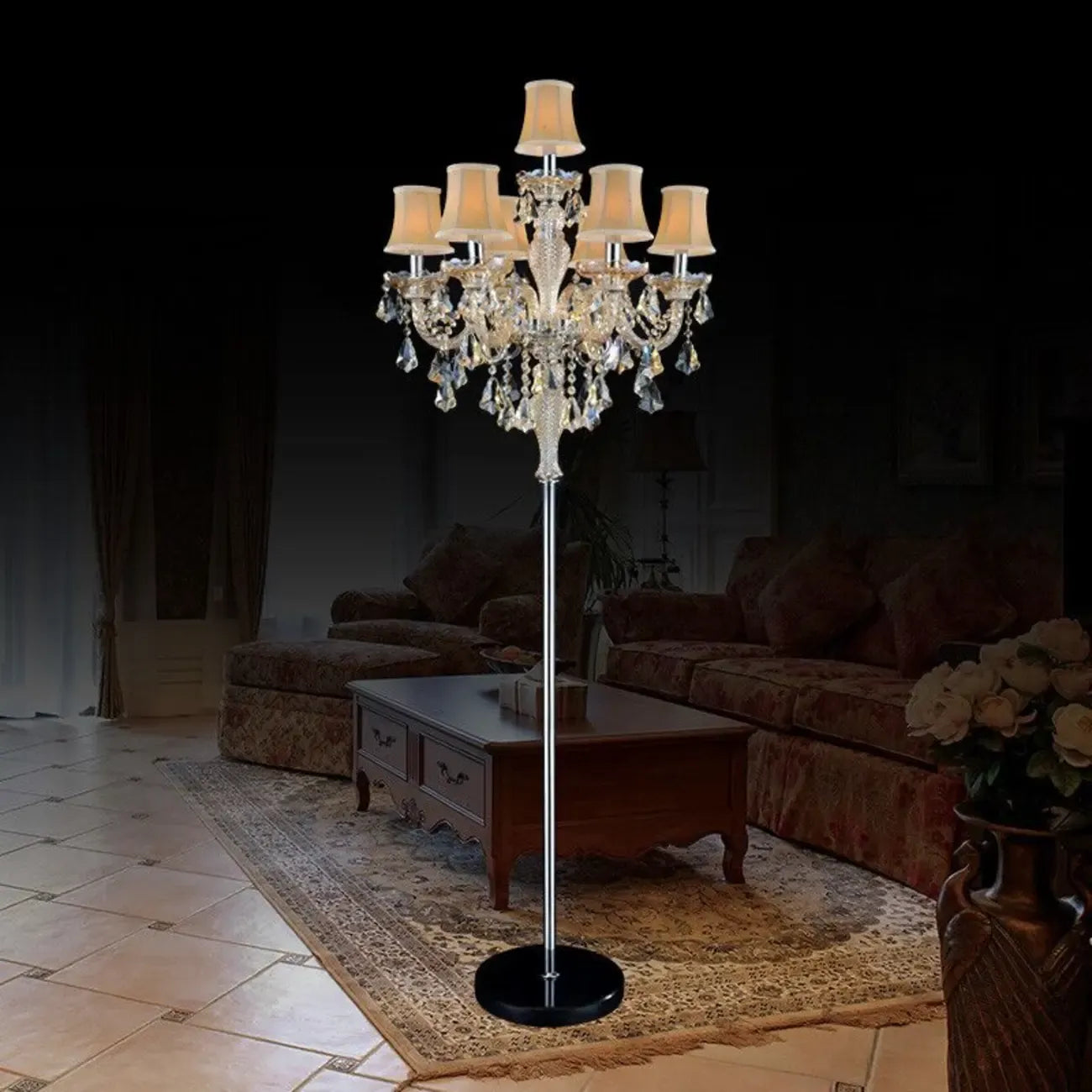 Traditional Luxurious Crystal Candelabra Floor Lamp