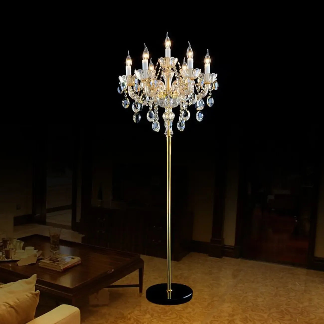 Traditional Luxurious Crystal Candelabra Floor Lamp