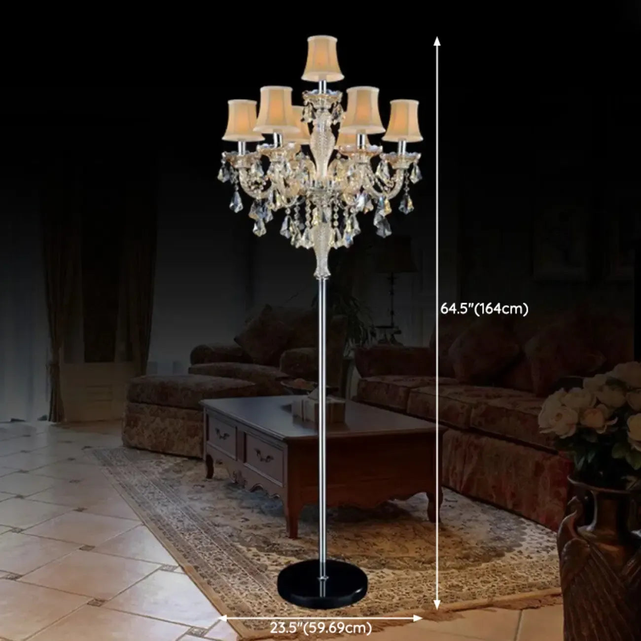 Traditional Luxurious Crystal Candelabra Floor Lamp