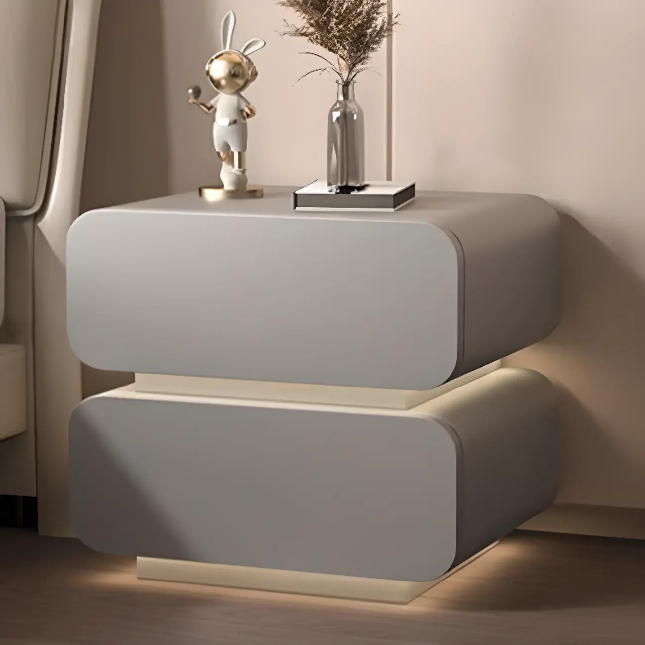 Modern Wood White Lighting 2-Drawer Nightstand