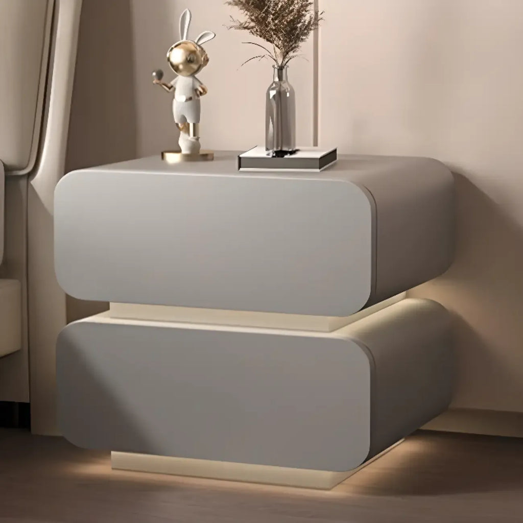 Modern Wood White Lighting 2-Drawer Nightstand