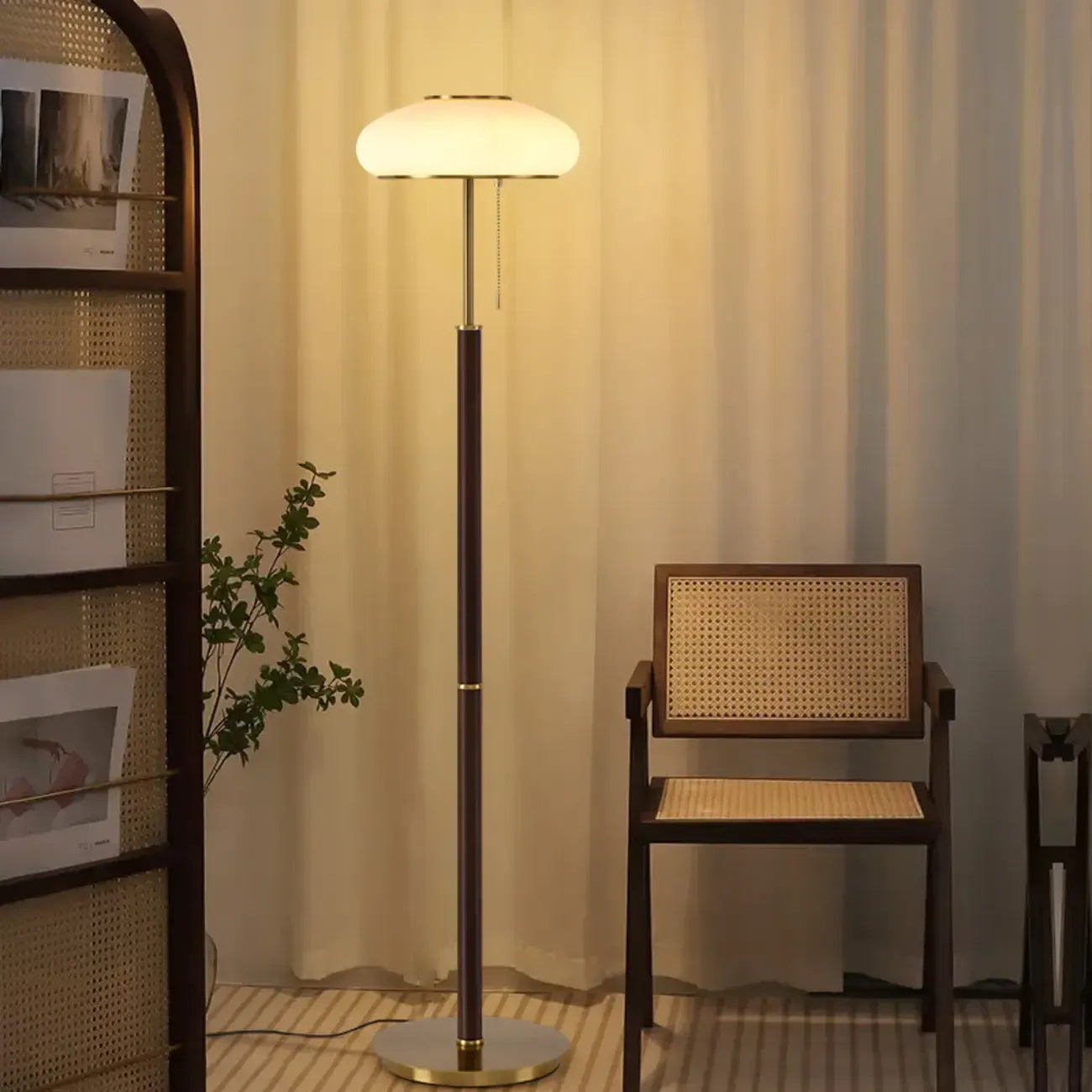 Modern 3-Light Walnut Wood Floor Lamp with Glass Shade