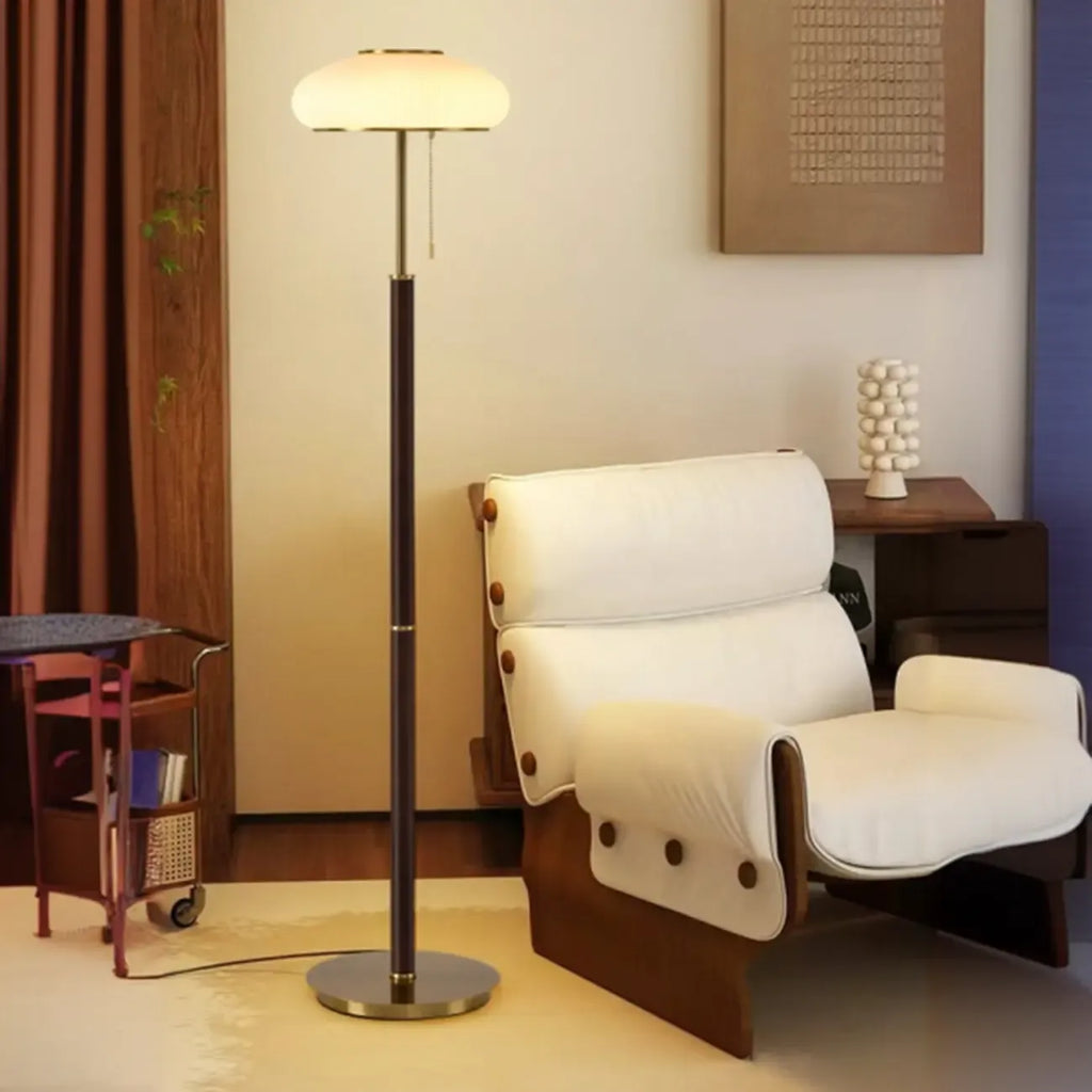 Modern 3-Light Walnut Wood Floor Lamp with Glass Shade