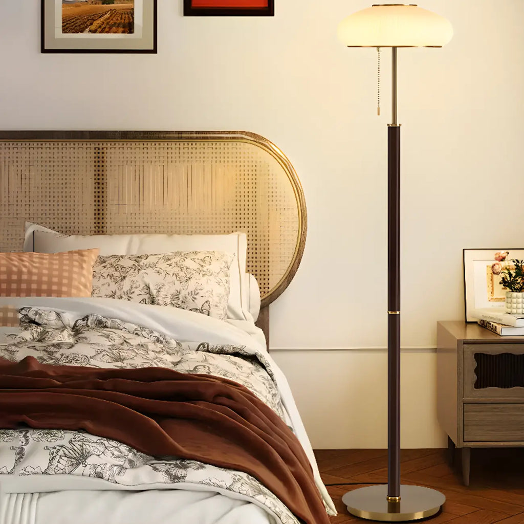 Modern 3-Light Walnut Wood Floor Lamp with Glass Shade