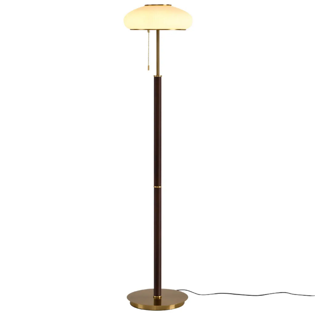 Modern 3-Light Walnut Wood Floor Lamp with Glass Shade