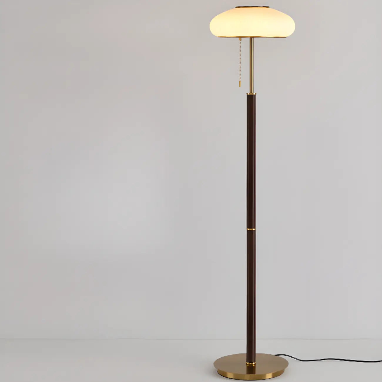 Modern 3-Light Walnut Wood Floor Lamp with Glass Shade