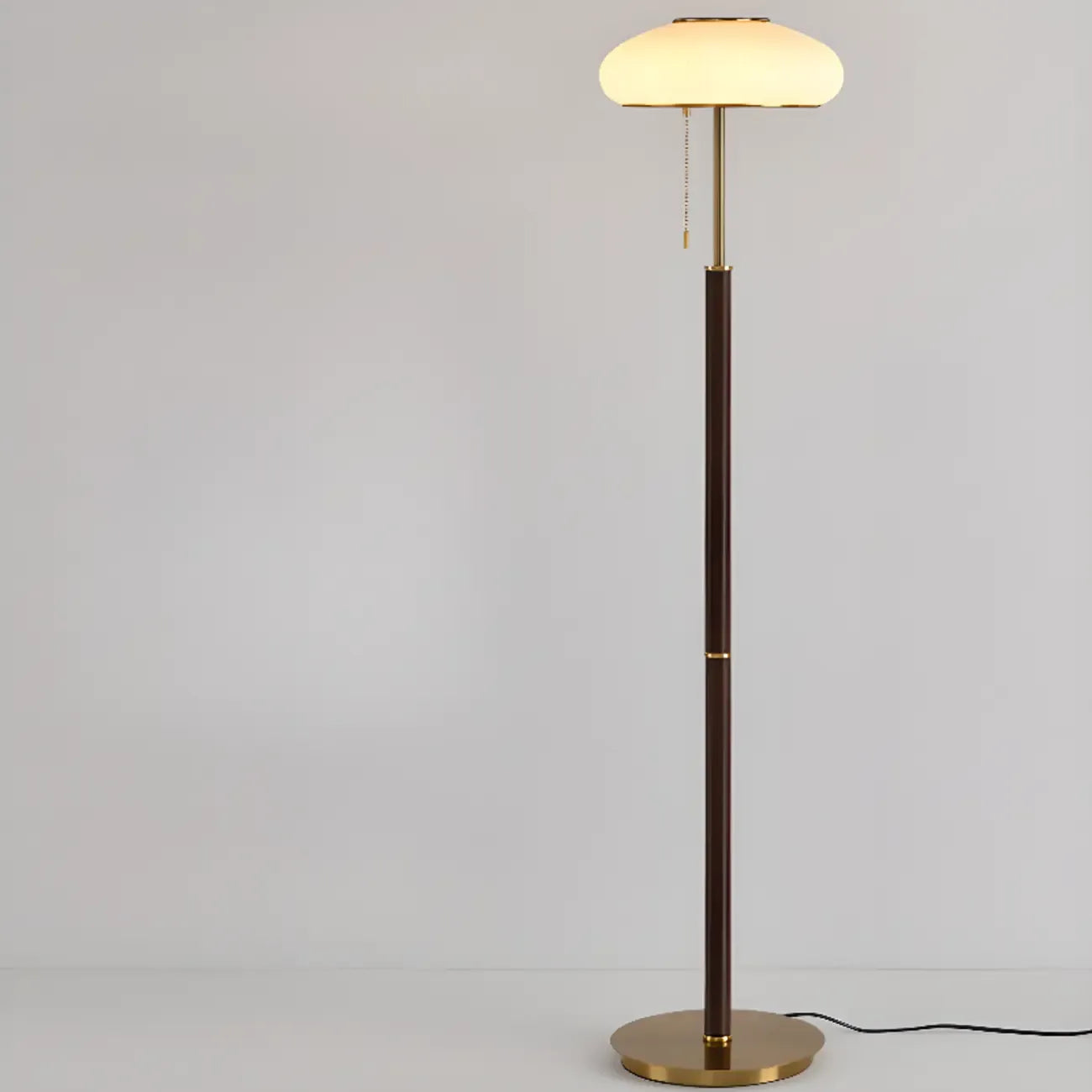 Modern 3-Light Walnut Wood Floor Lamp with Glass Shade