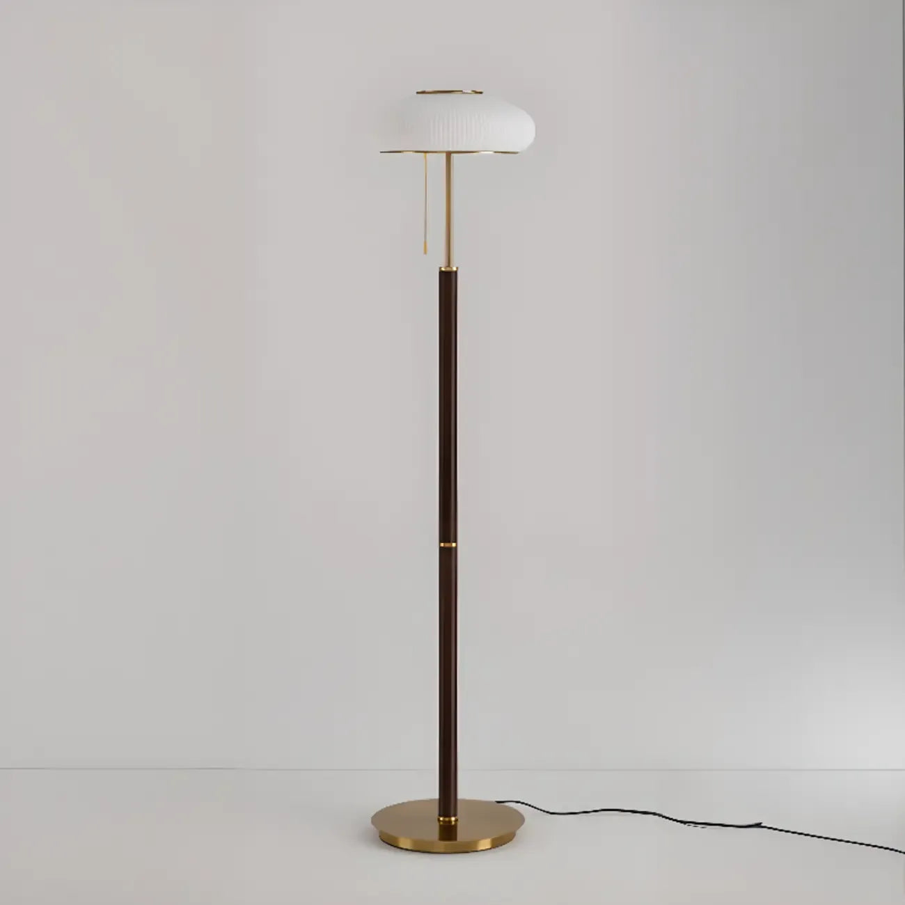 Modern 3-Light Walnut Wood Floor Lamp with Glass Shade