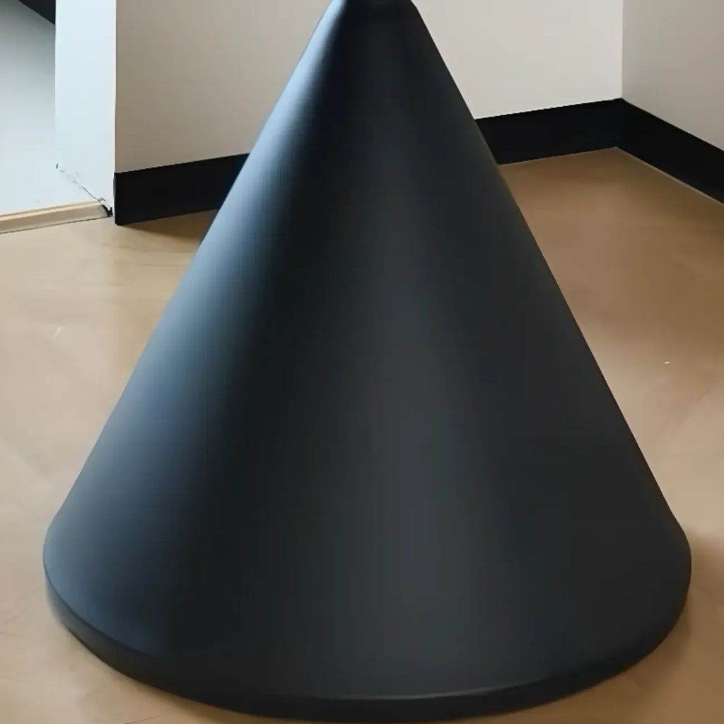 Modern Brown Round Wood Metal Cone Base Dining Table