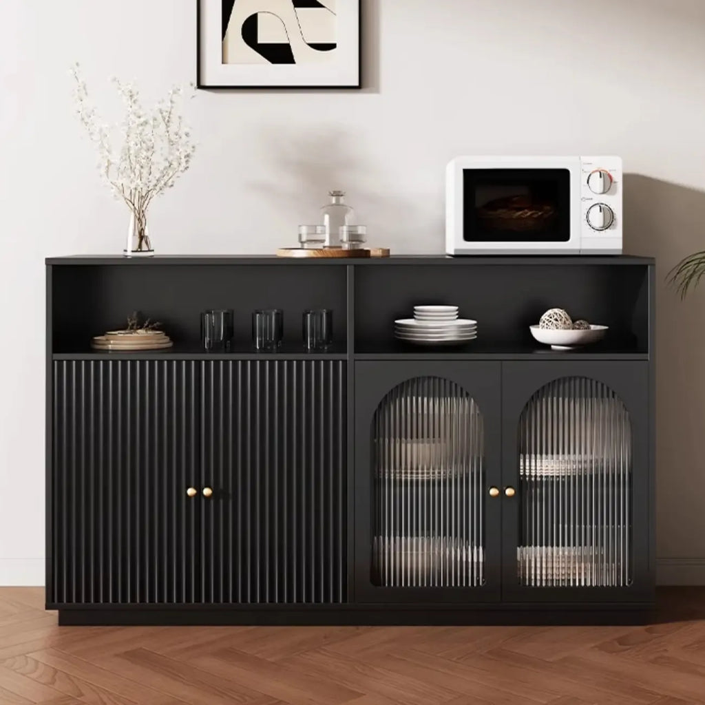Midnight Black Lumber Sideboard with Glass Doors