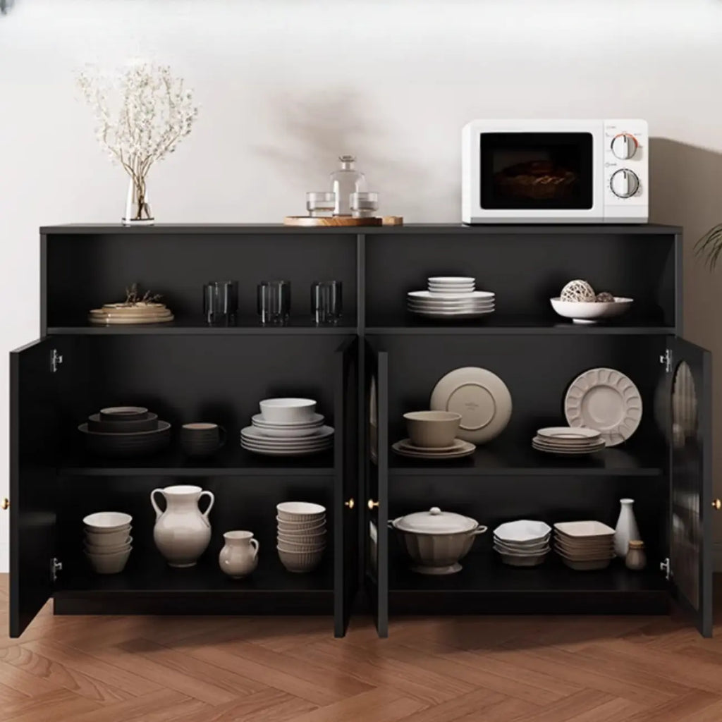 Midnight Black Lumber Sideboard with Glass Doors