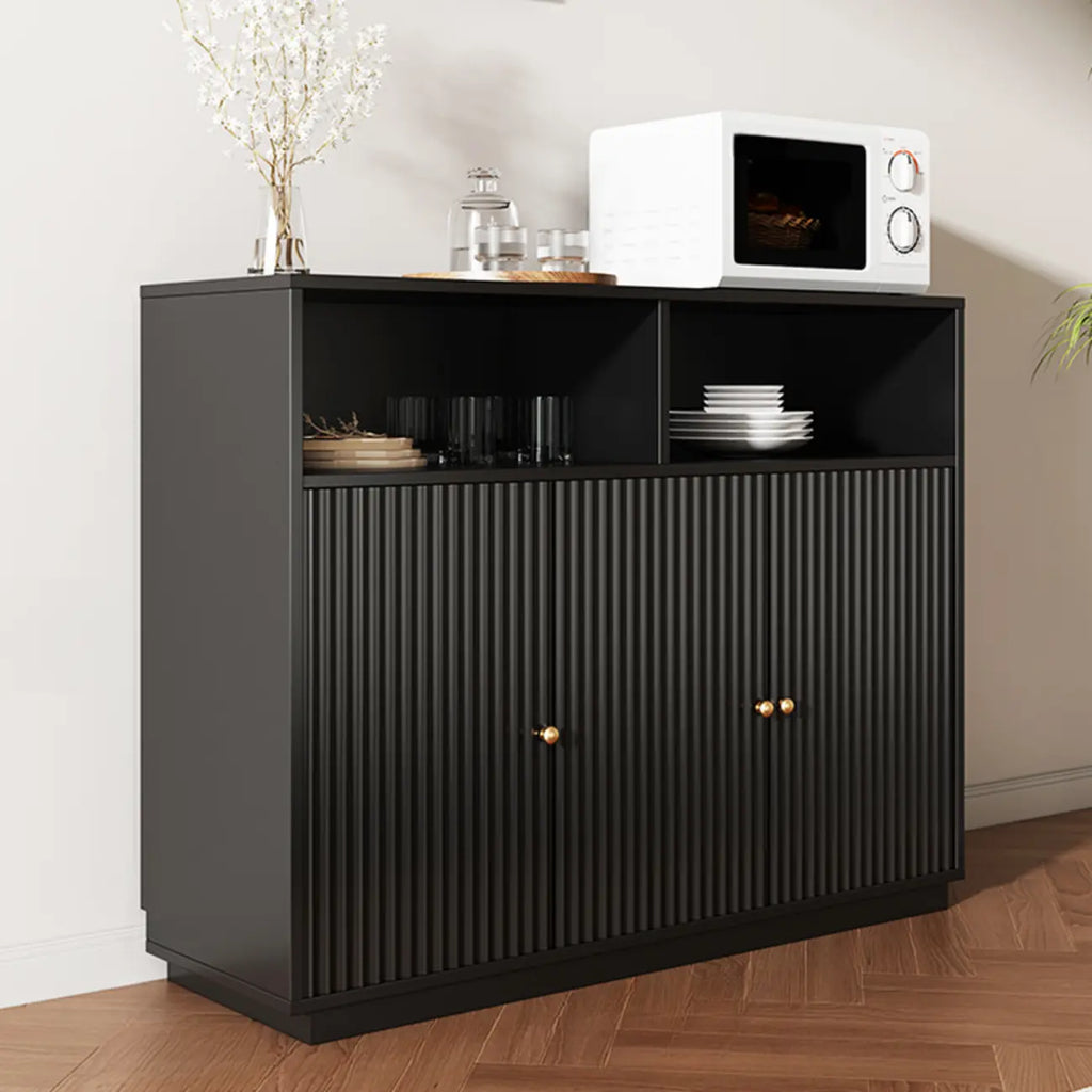 Midnight Black Lumber Sideboard with Glass Doors