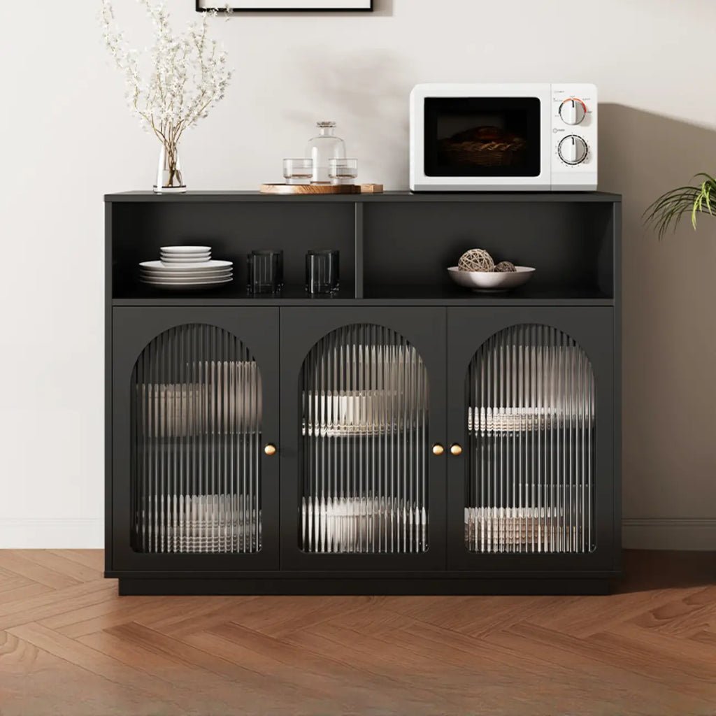 Midnight Black Lumber Sideboard with Glass Doors