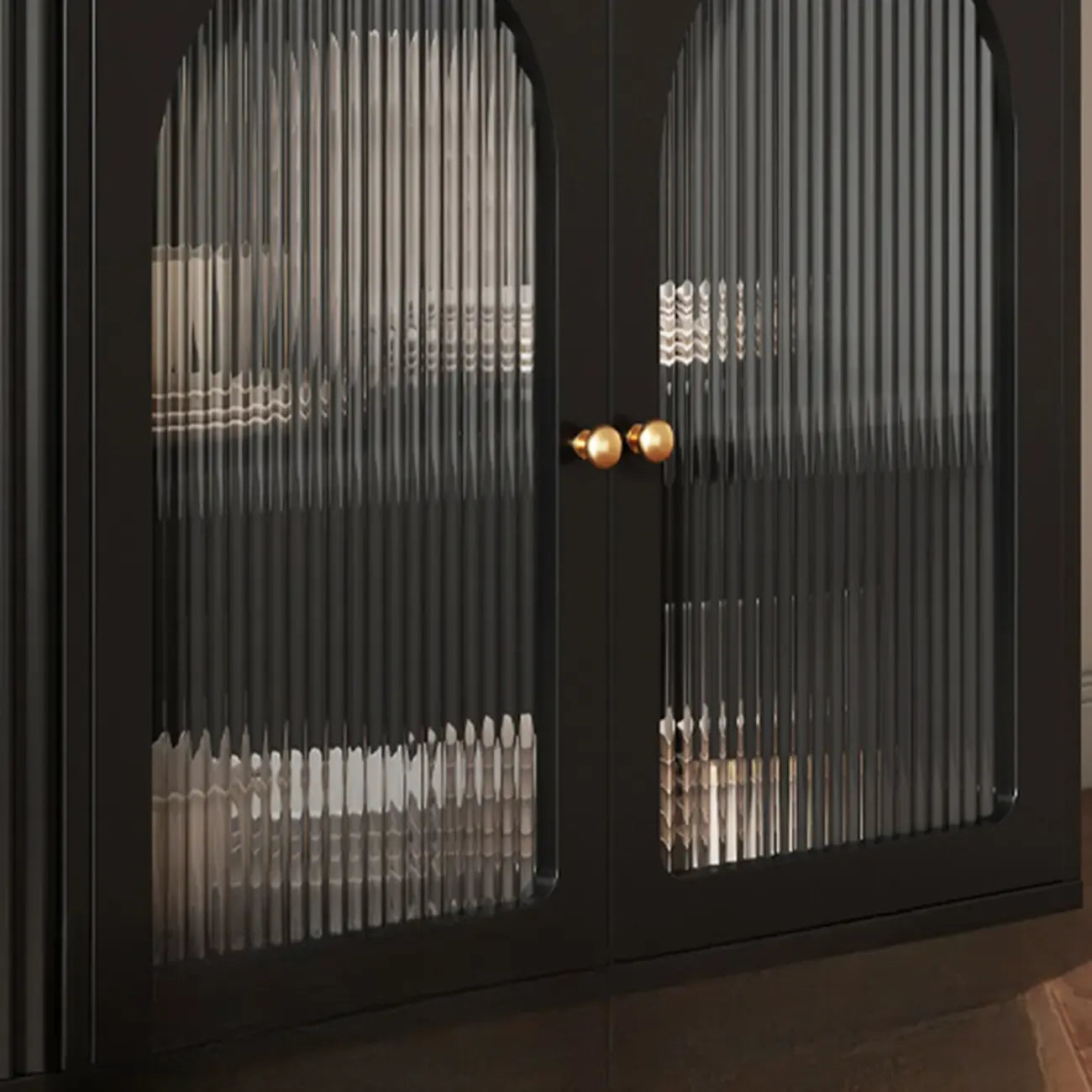 Midnight Black Lumber Sideboard with Glass Doors