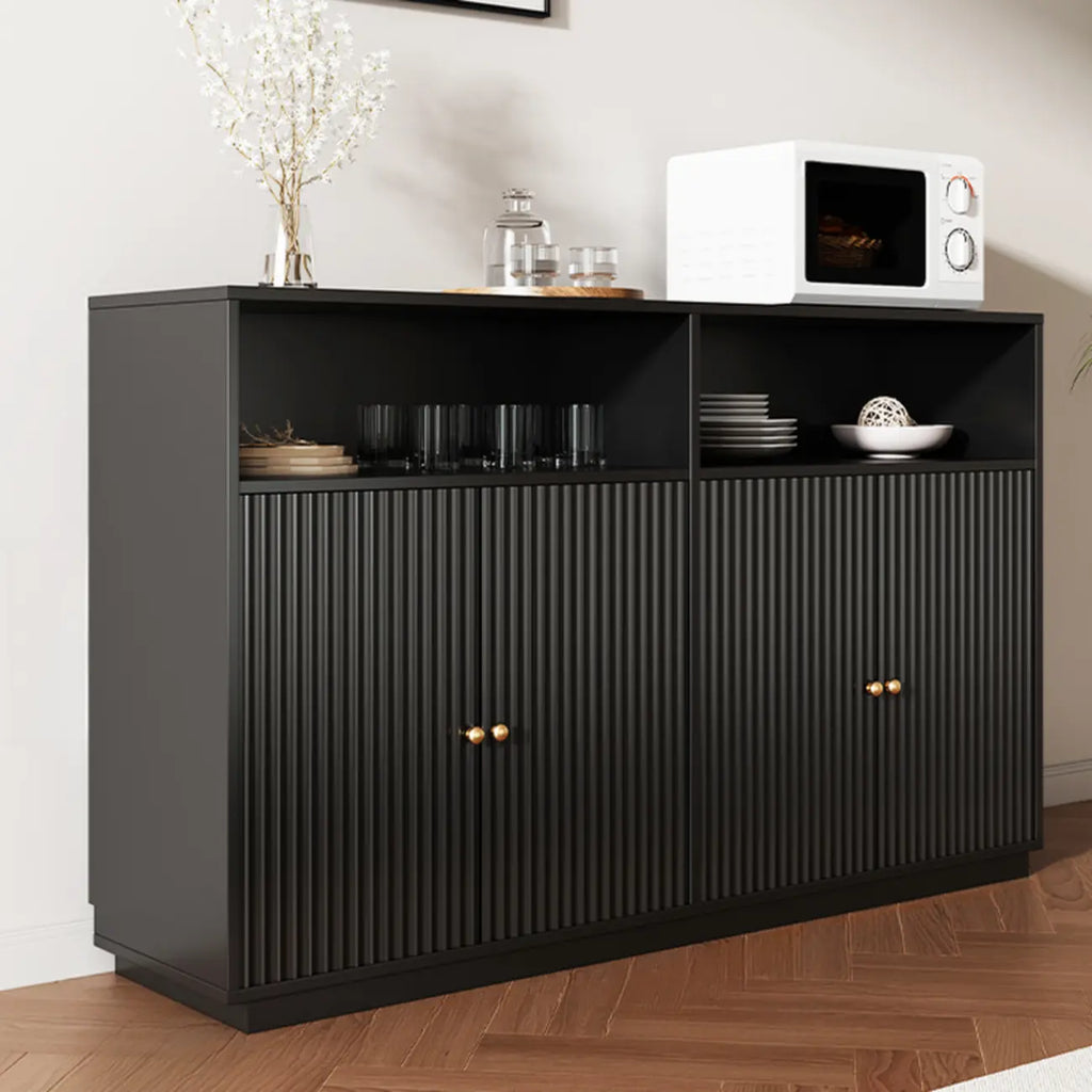 Midnight Black Lumber Sideboard with Glass Doors