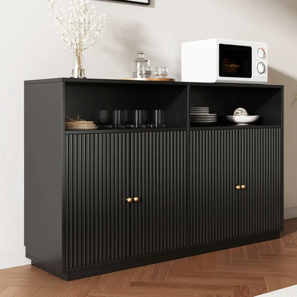 Midnight Black Lumber Sideboard with Glass Doors