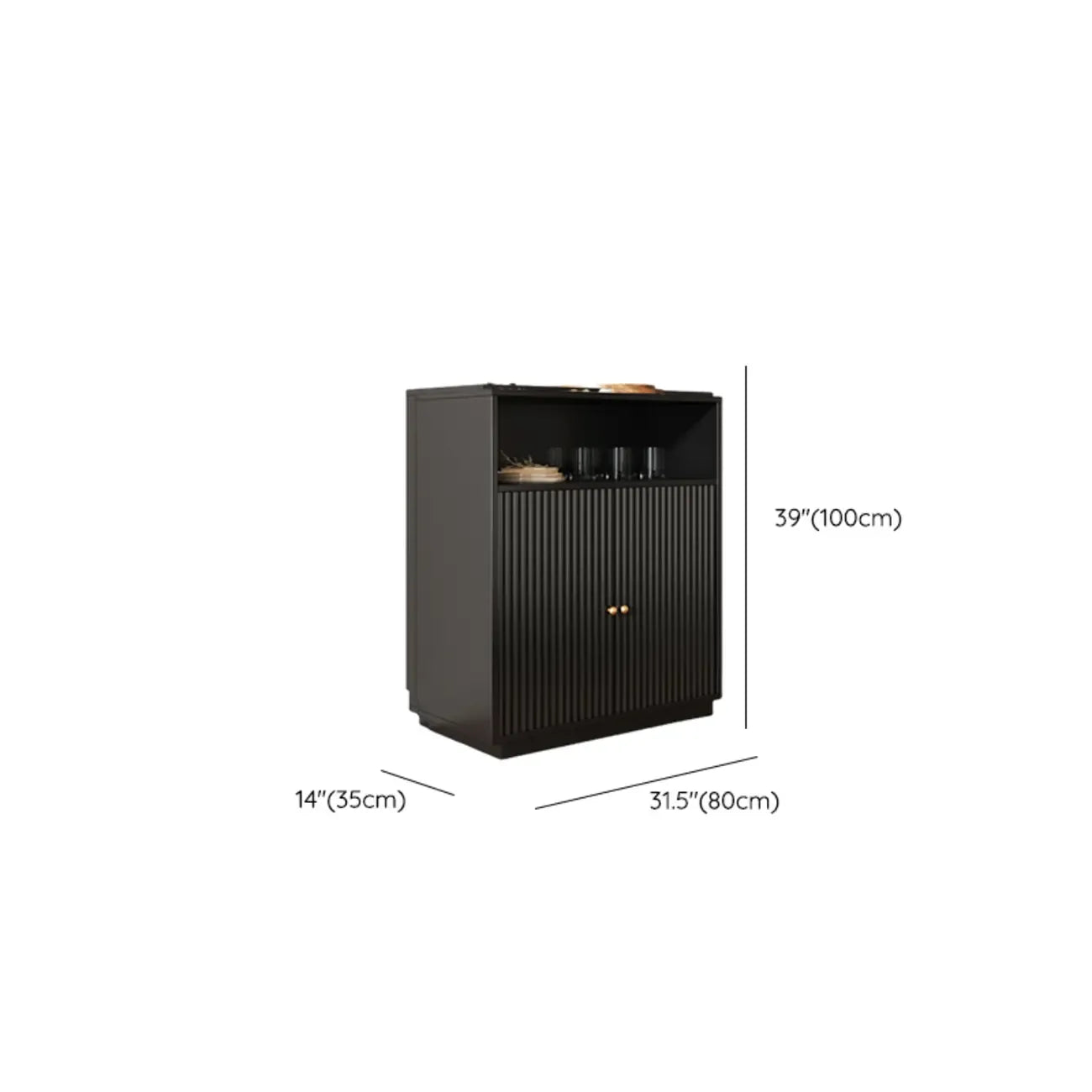 Midnight Black Lumber Sideboard with Glass Doors