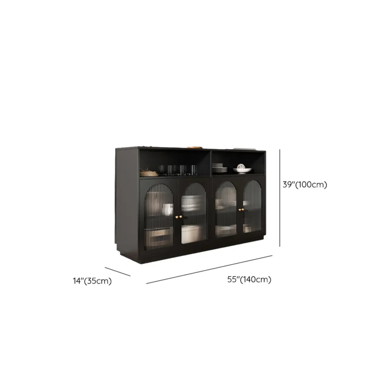 Midnight Black Lumber Sideboard with Glass Doors