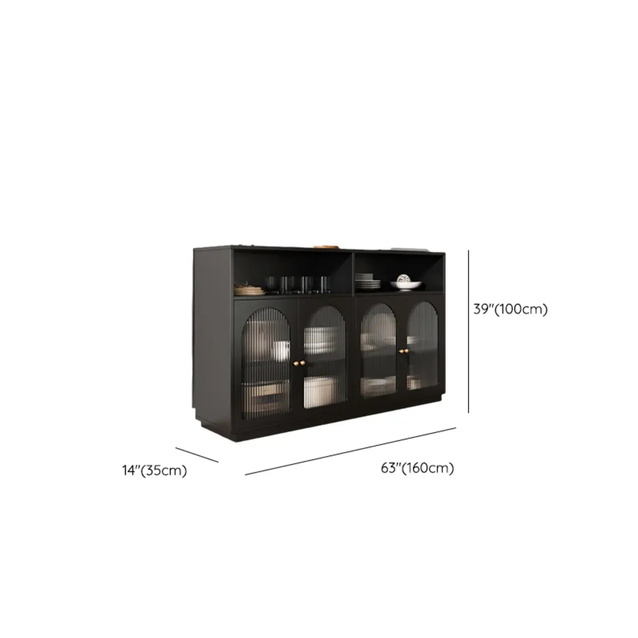 Midnight Black Lumber Sideboard with Glass Doors