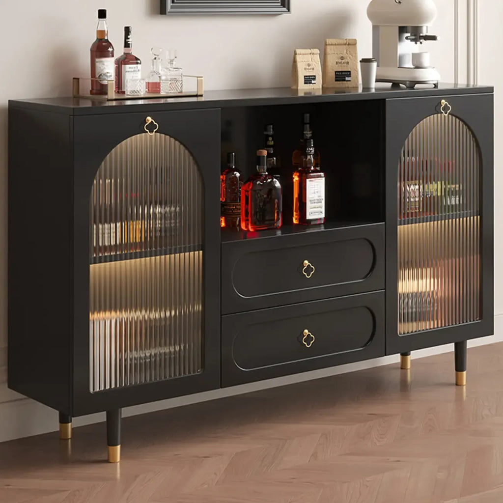 Glam Black Engineered Wood Sideboard with Drawers