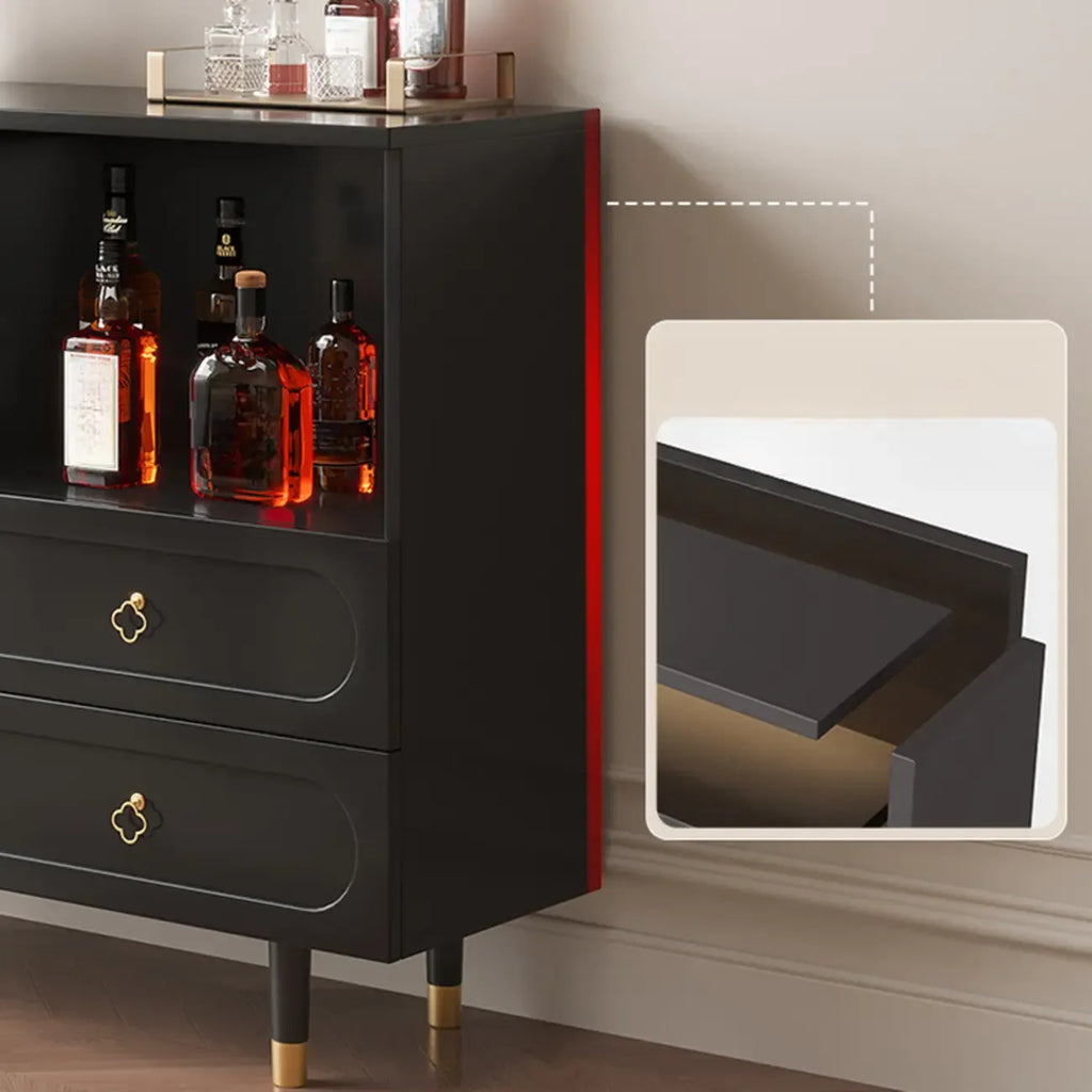 Glam Black Engineered Wood Sideboard with Drawers