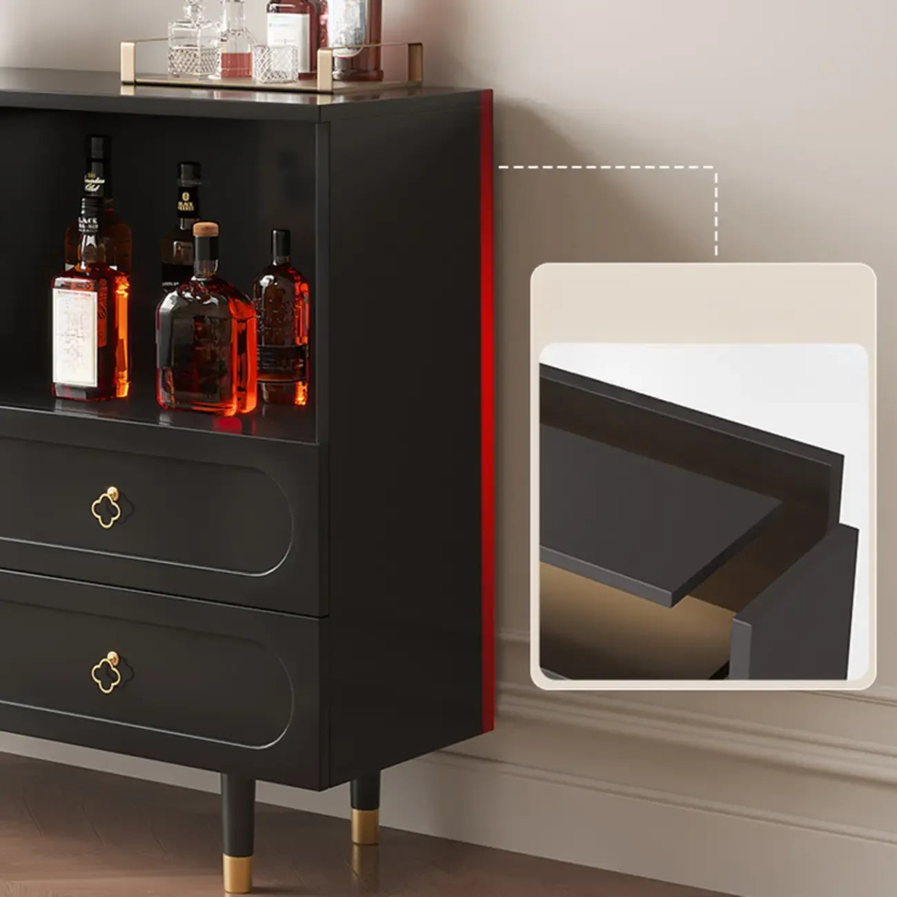Glam Black Engineered Wood Sideboard with Drawers