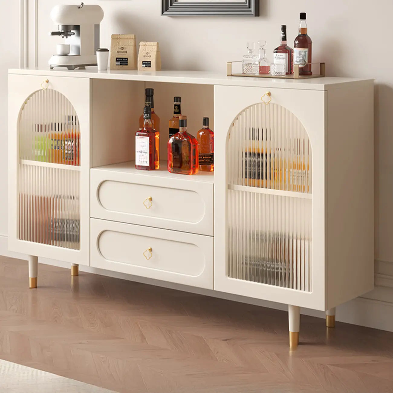 Glam Black Engineered Wood Sideboard with Drawers