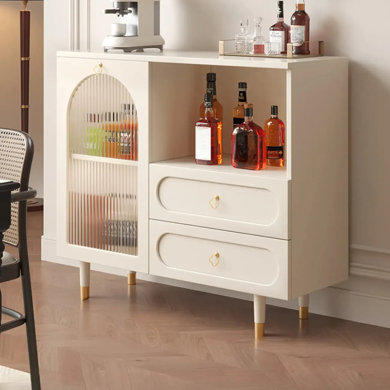 Glam Black Engineered Wood Sideboard with Drawers