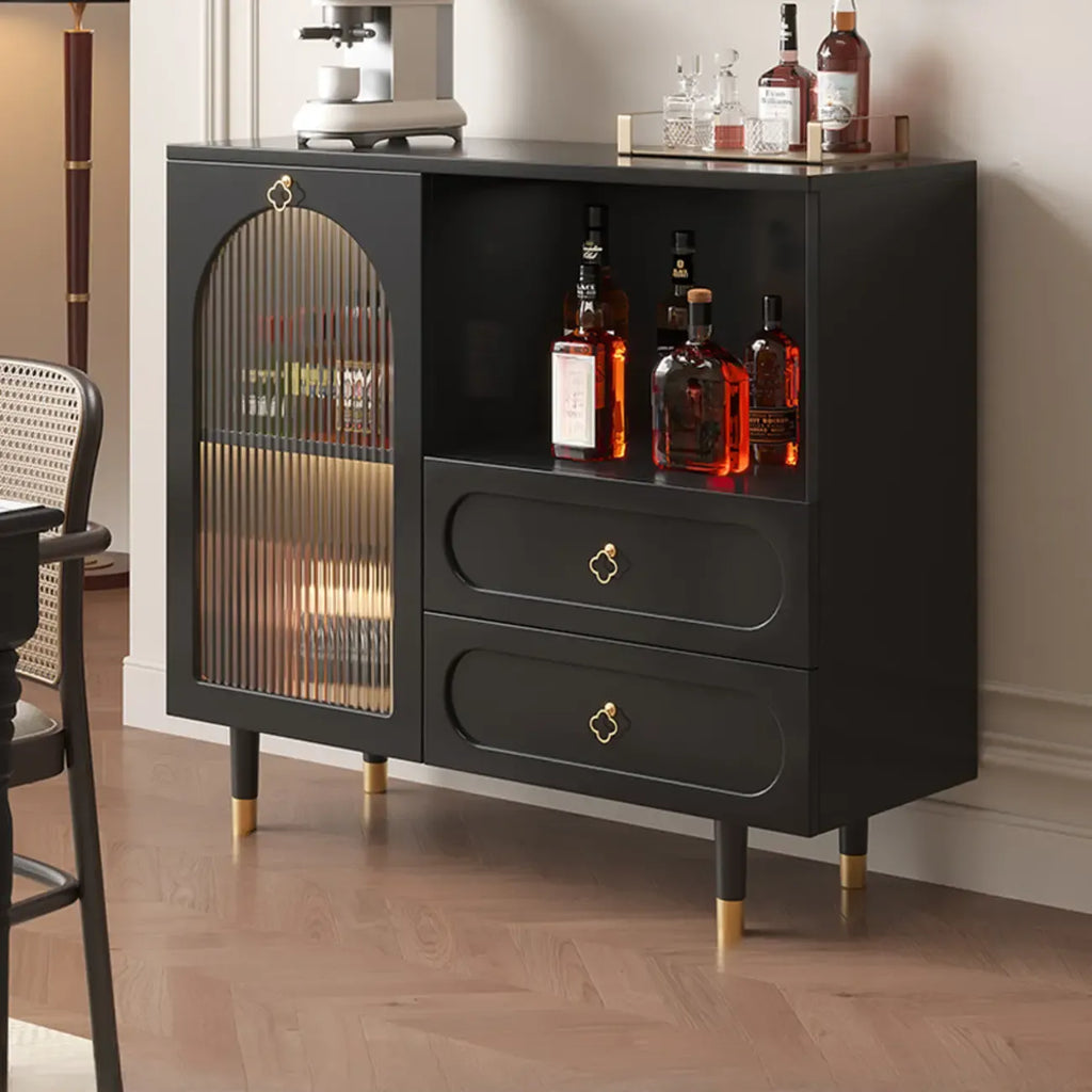 Glam Black Engineered Wood Sideboard with Drawers