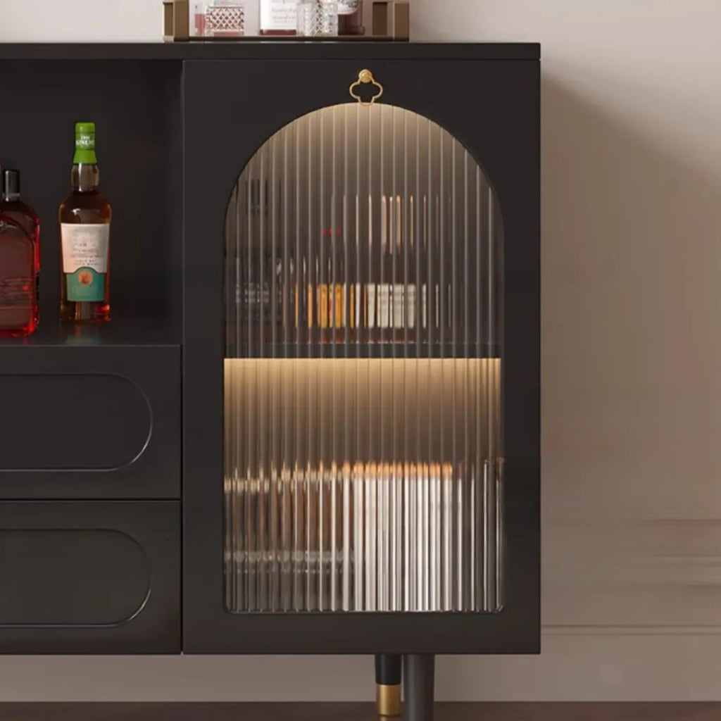 Glam Black Engineered Wood Sideboard with Drawers