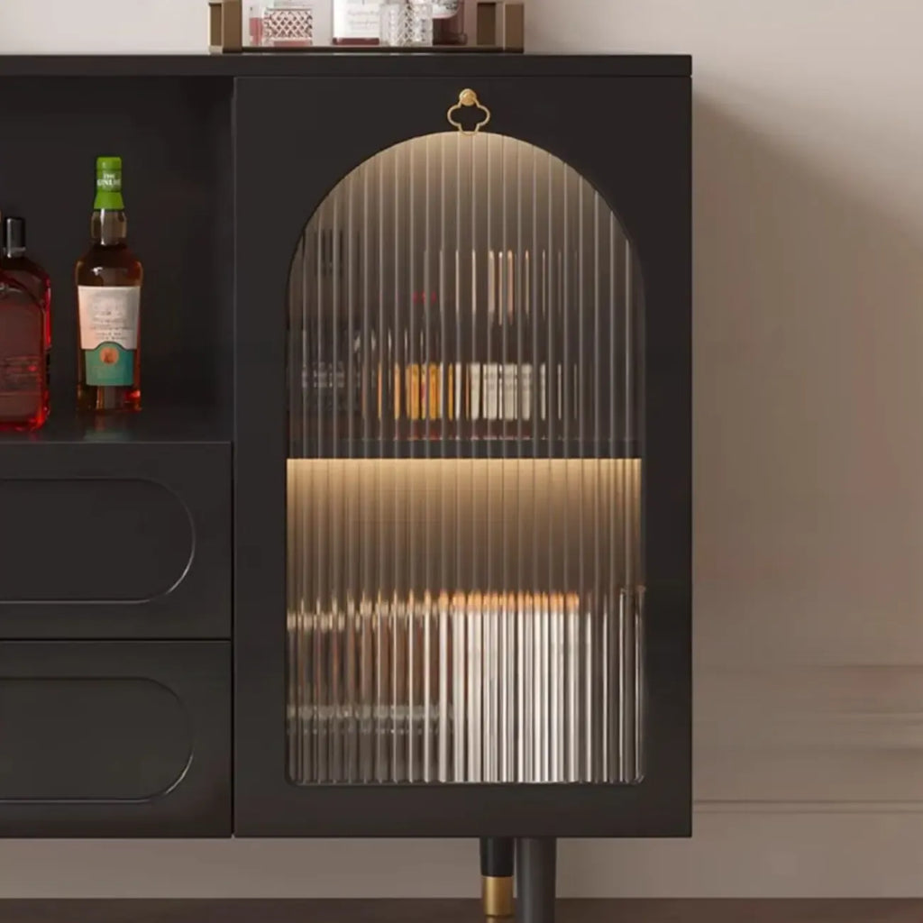 Glam Black Engineered Wood Sideboard with Drawers