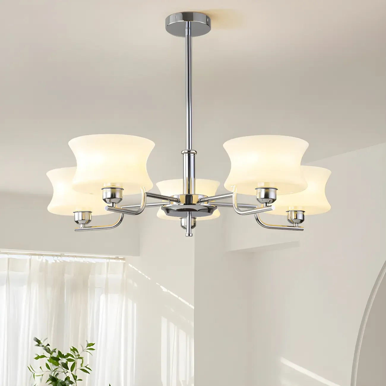 Modern Elegant 3-5 Lights Beige Glass Large Chandelier