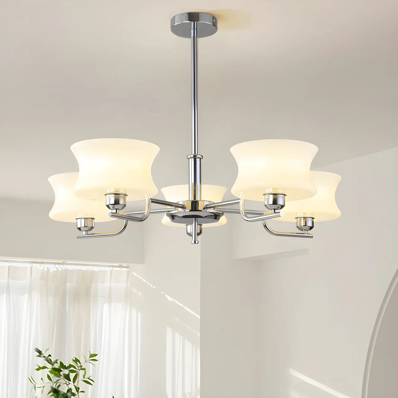 Modern Elegant 3-5 Lights Beige Glass Large Chandelier