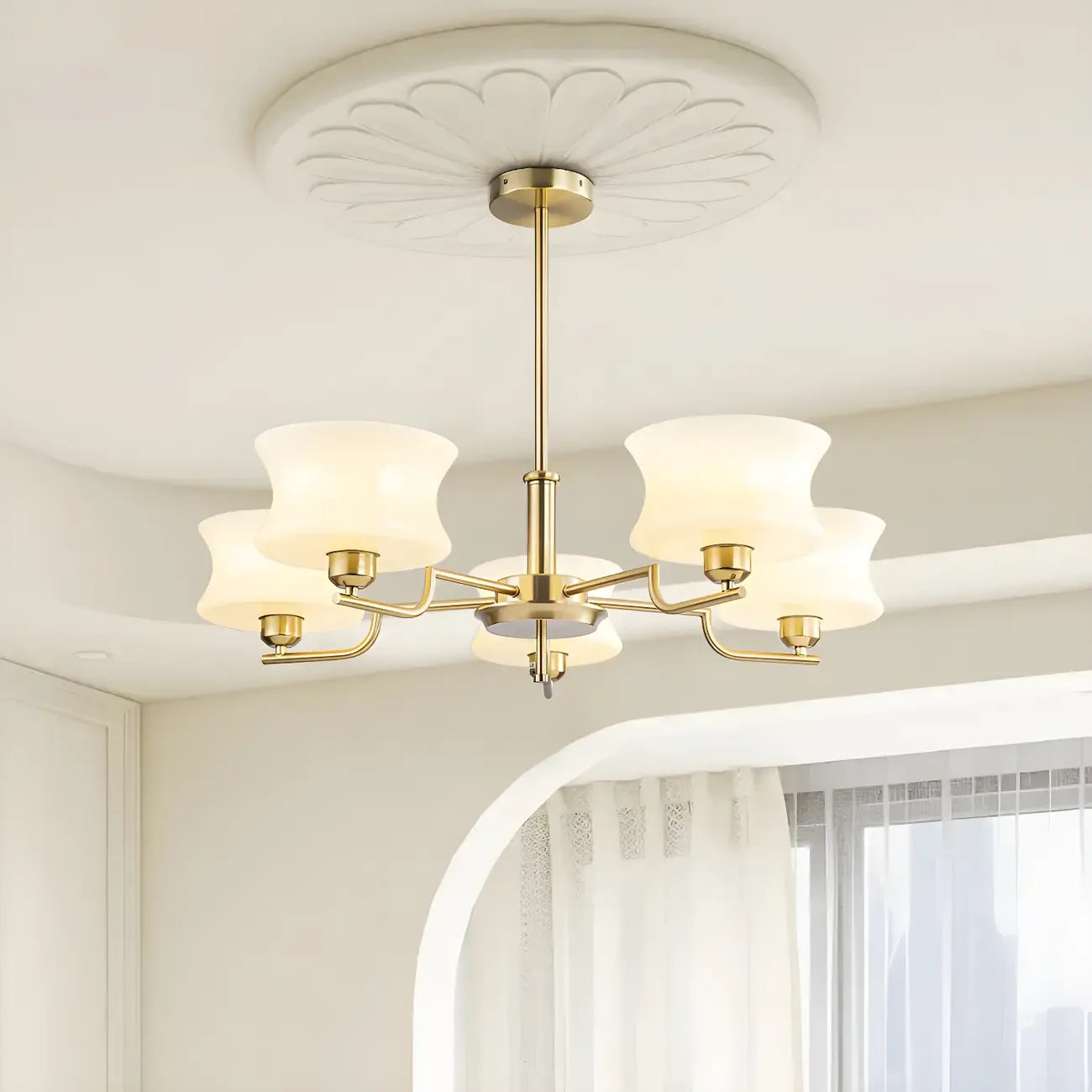 Modern Elegant 3-5 Lights Beige Glass Large Chandelier