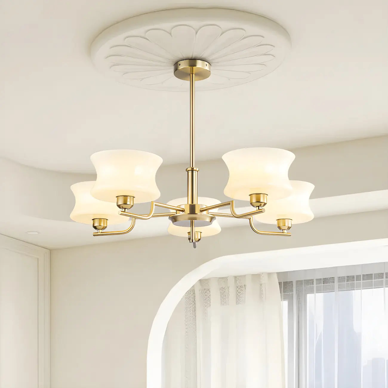 Modern Elegant 3-5 Lights Beige Glass Large Chandelier