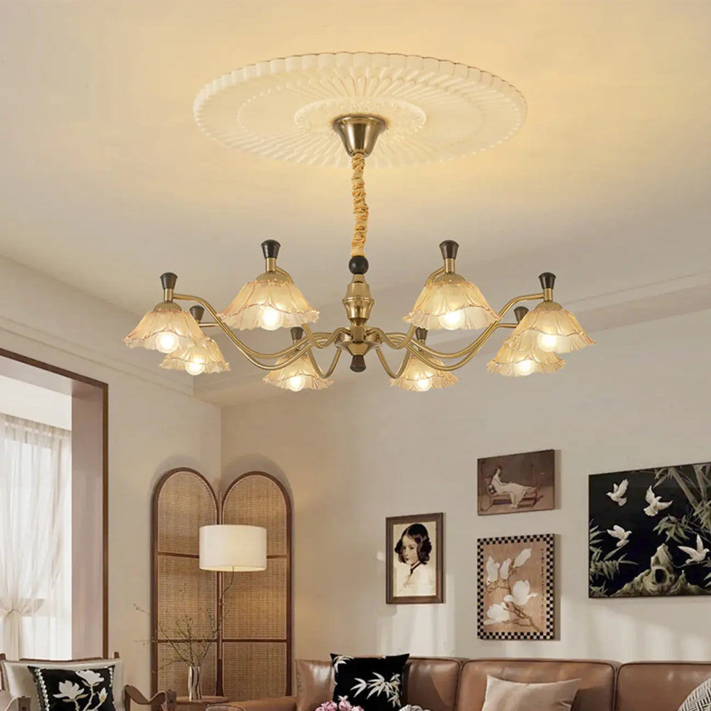 Modern Adjustable Gold Flower Glass Chandelier 6/8 Lights