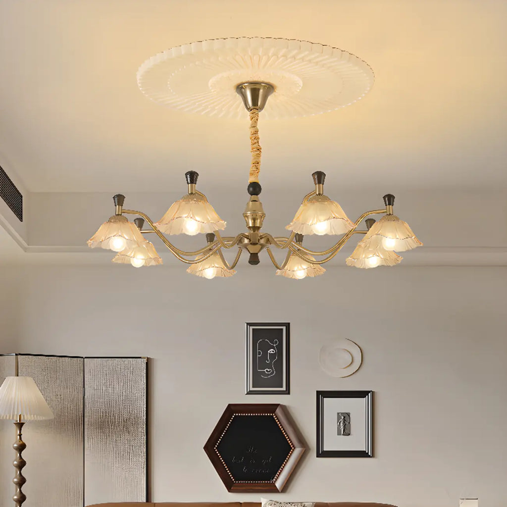 Modern Adjustable Gold Flower Glass Chandelier 6/8 Lights