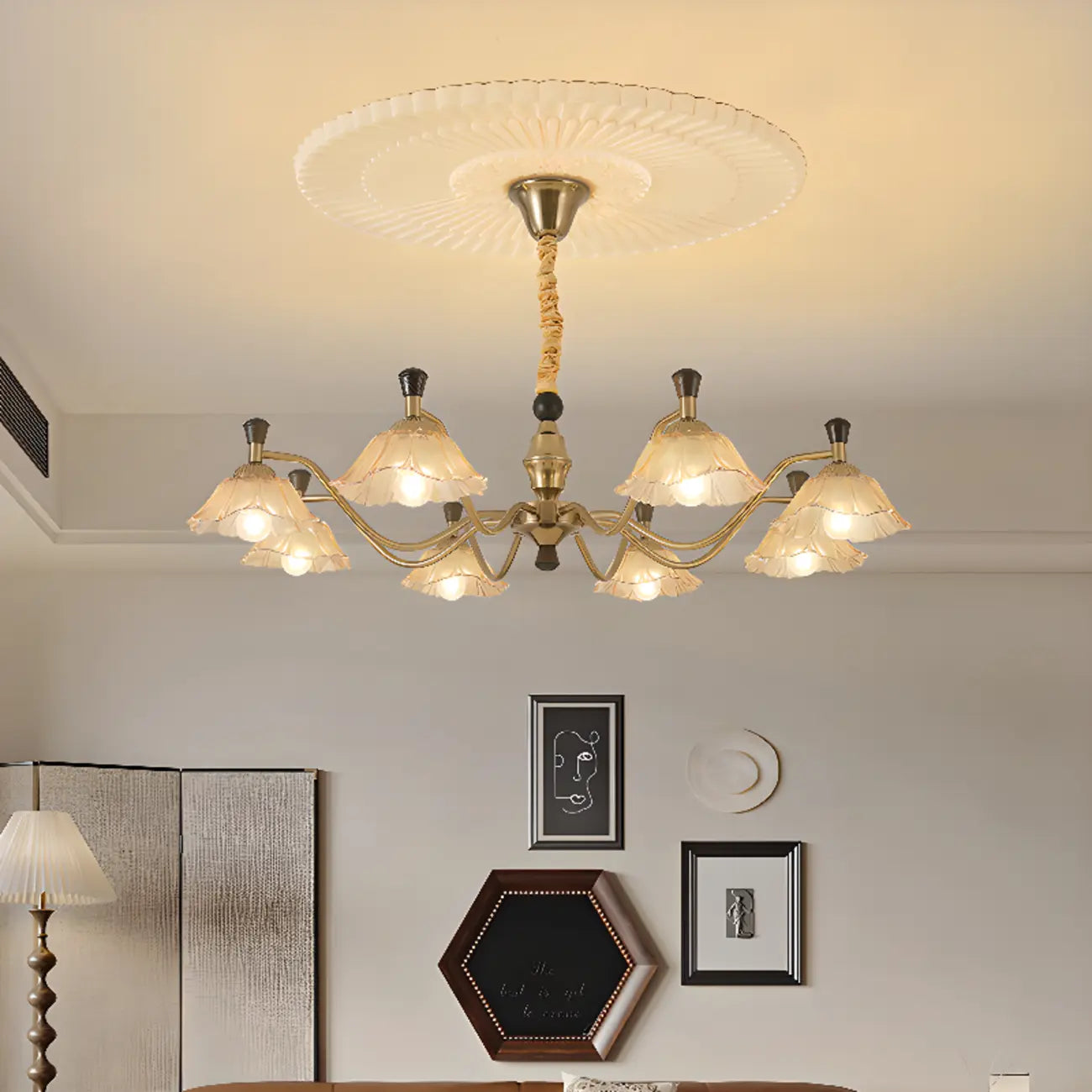 Modern Adjustable Gold Flower Glass Chandelier 6/8 Lights