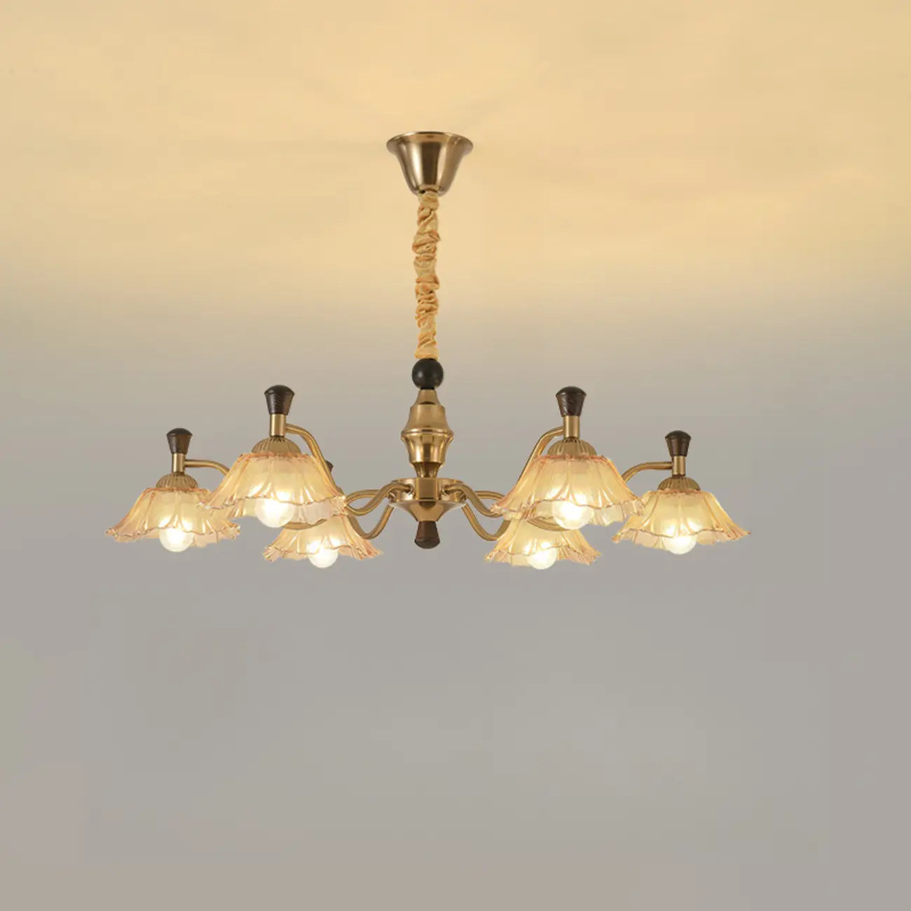 Modern Adjustable Gold Flower Glass Chandelier 6/8 Lights