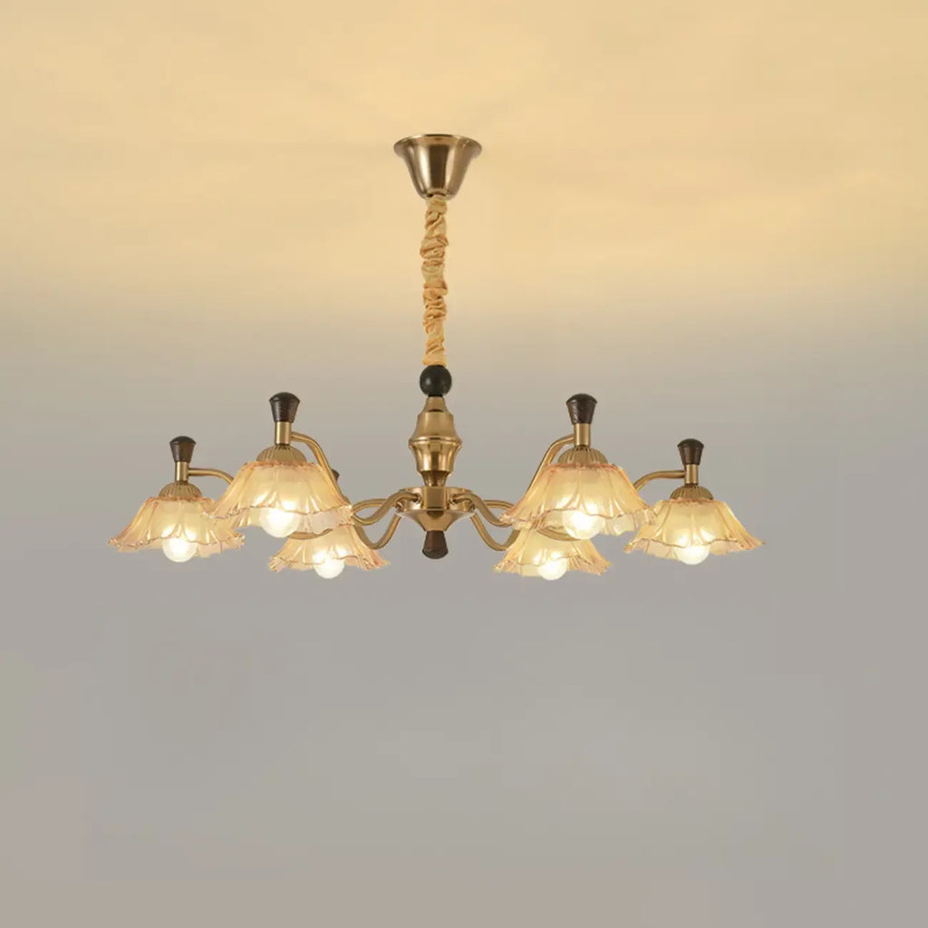 Modern Adjustable Gold Flower Glass Chandelier 6/8 Lights