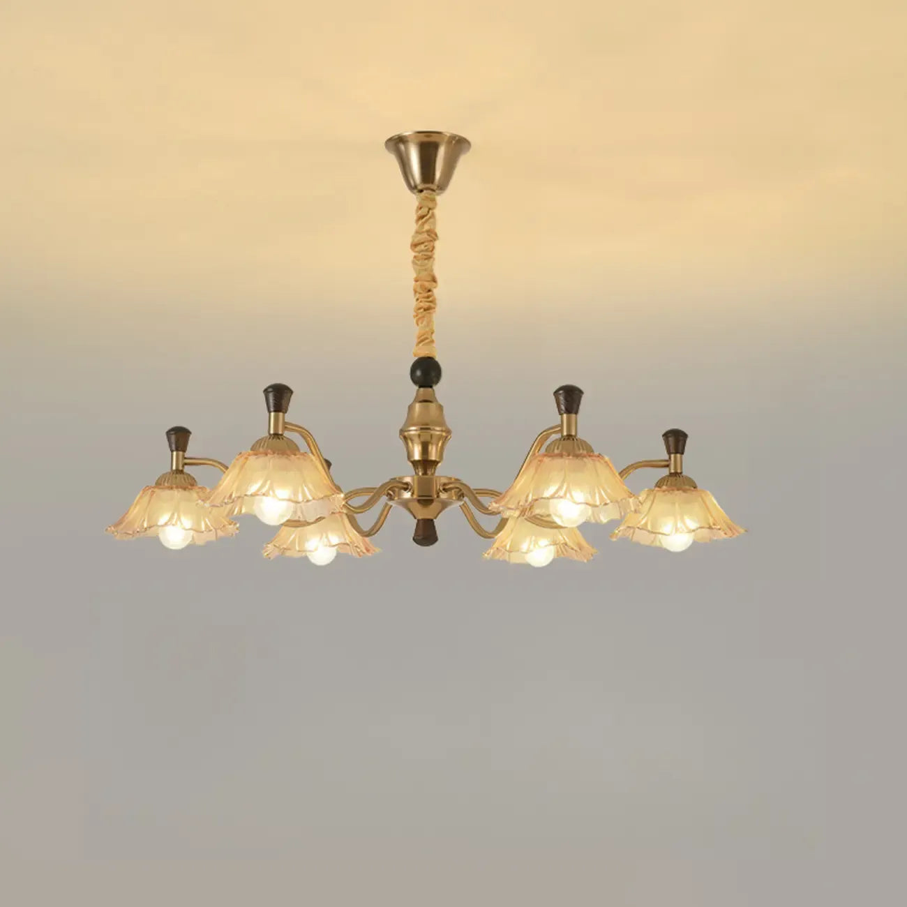 Modern Adjustable Gold Flower Glass Chandelier 6/8 Lights
